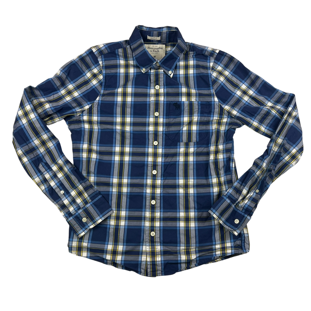 Vtg Abercrombie & Fitch Shirt Mens Medium Plaid Button Down Y2K Muscle Fit Logo